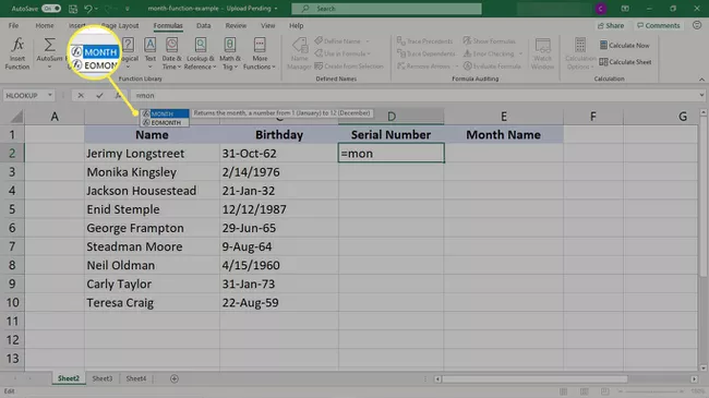Conjunto de datos para extraer el número de serie del mes de la columna de fecha