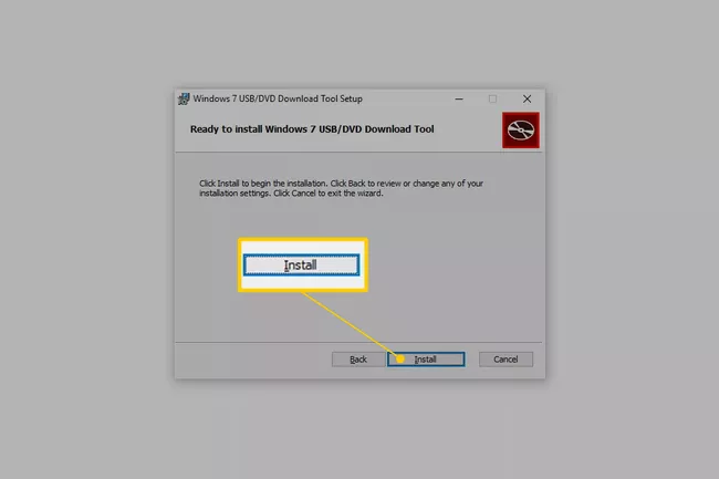 Botón de instalación para la configuración de la herramienta de descarga USB/DVD de Windows 7