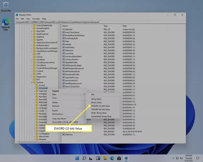 Nuevo menú para valores DWORD en el Editor del Registro de Windows 11