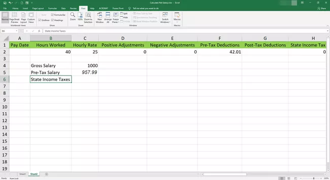 Entrada de impuestos estatales sobre la renta en una celda de Microsoft Excel.