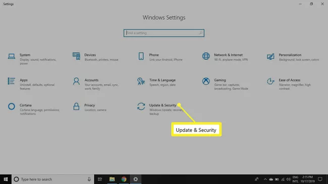 Configuración de Windows que enfatiza las actualizaciones y la seguridad