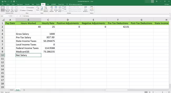 Ingrese el salario neto en una celda en Microsoft Excel.