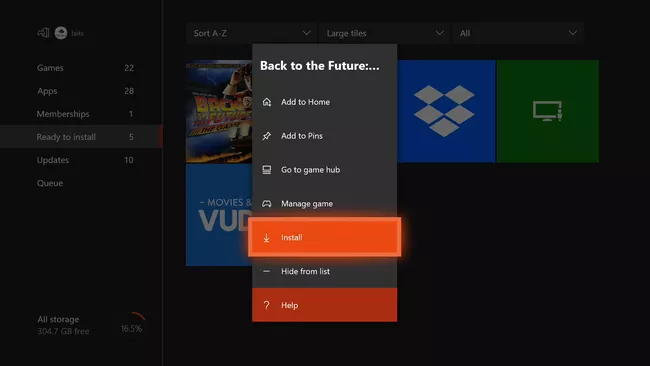 Vuelva a instalar la pantalla del juego Xbox One desinstalado.