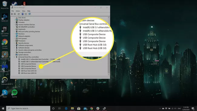 Captura de pantalla de una PC compatible con USB 3.0 que ejecuta Windows.