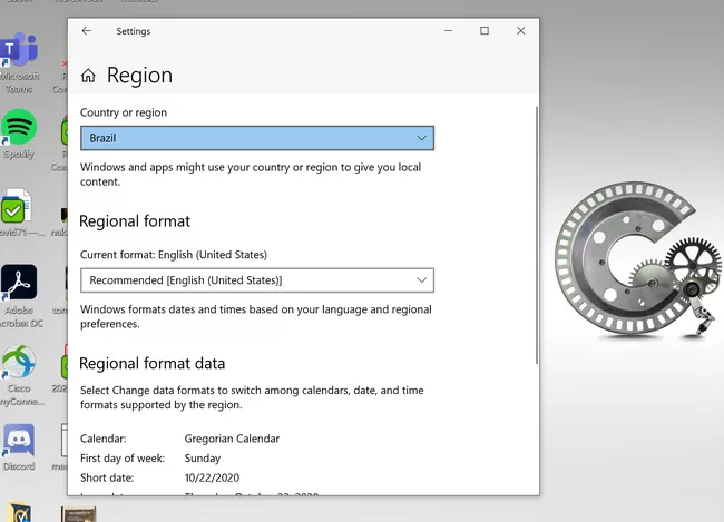 Cambiar la configuración regional en Windows 10.