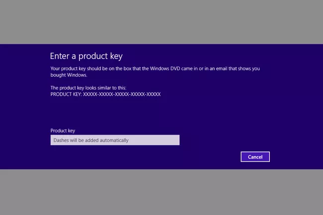 Captura de pantalla de la pantalla Introducir clave de producto en Windows 8