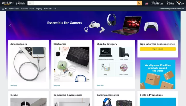 Página de inicio de Amazon.com.
