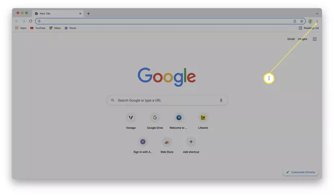 Google Chrome con puntos suspensivos resaltados.