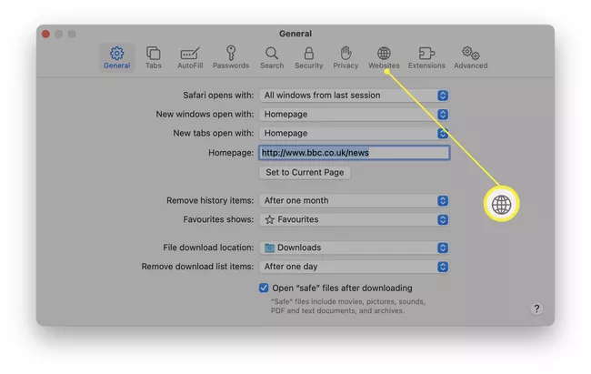 Preferencias de Mac Safari para resaltar sitios web