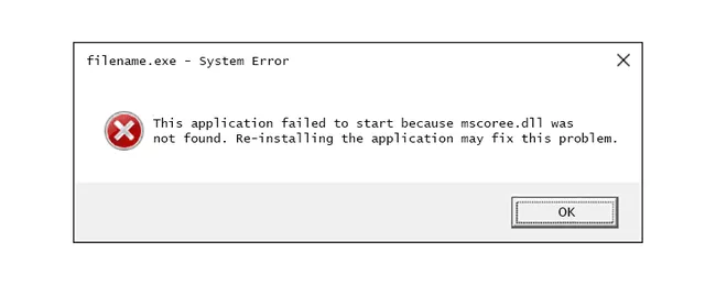 Mensajes de error de mscoree.dll en Windows