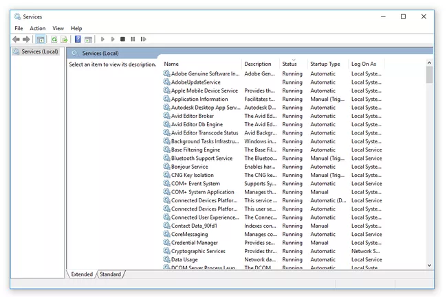 Captura de pantalla de la ejecución de un servicio en Windows 10