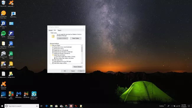 Captura de pantalla de las opciones del Explorador de archivos en Windows 10