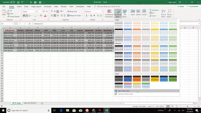 Elija un nuevo estilo de tabla en Excel