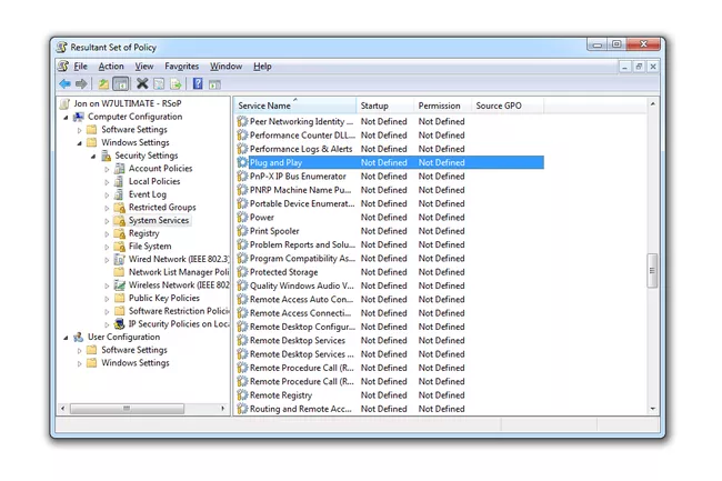 Captura de pantalla de Plug and Play GPO en Windows 7
